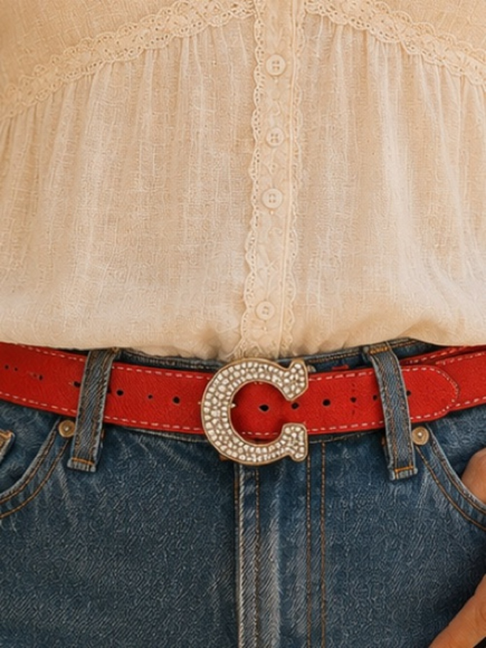 Reversible Orange/Red & Black Designer Inspired Belt | Gold Buckle | 43” - Picture 3 of 4